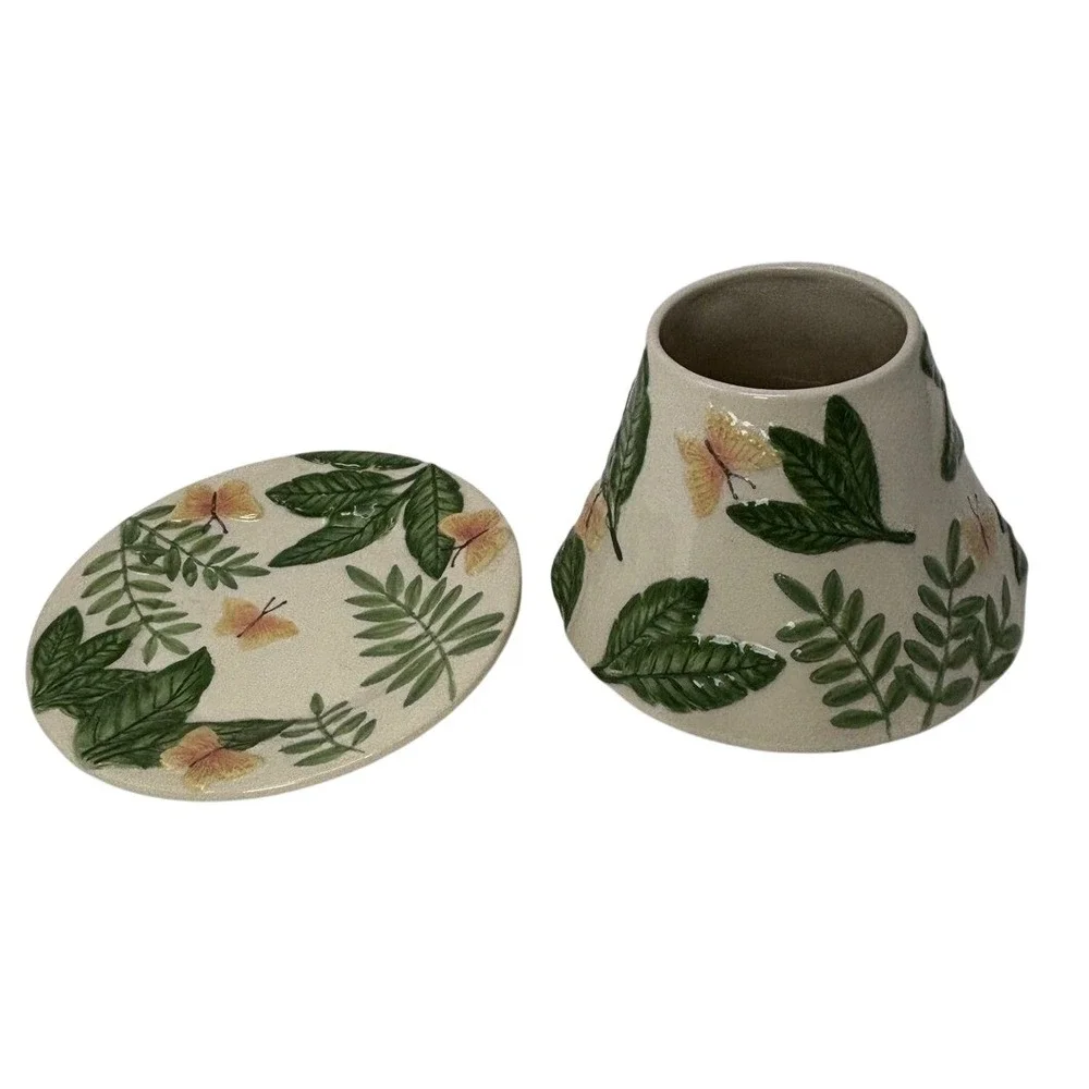 Yankee Candle Butterfly Tropical Leaf Ceramic Jar Topper and Plate Set‎ Floral